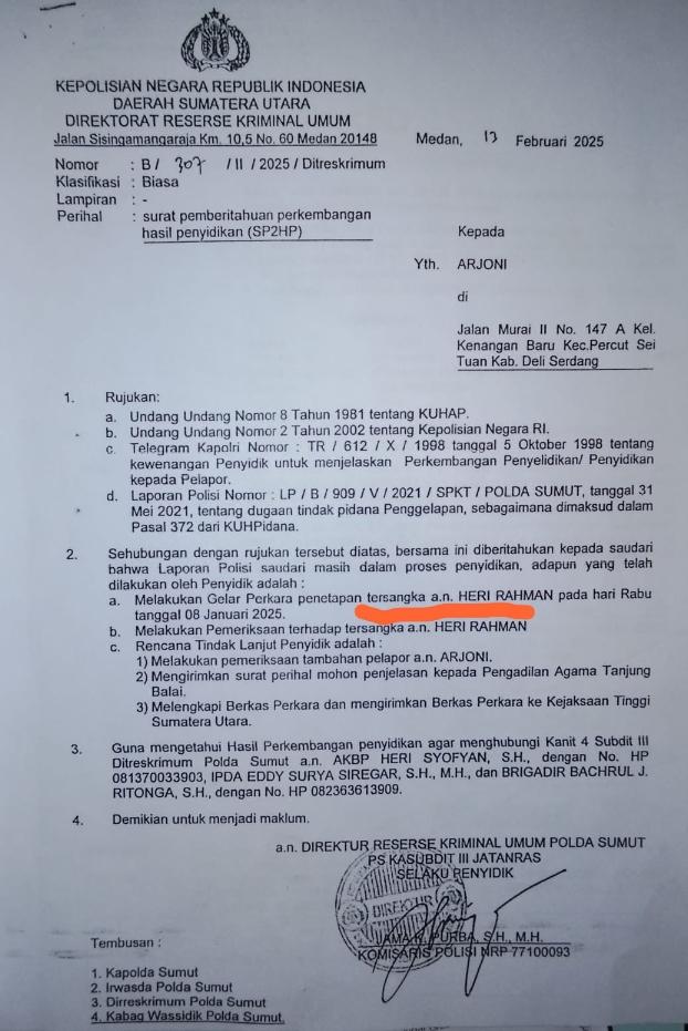 LBH Medan desak Polda Sumut tahan Heri Rahman, tersangka penggelapan harta gono-gini